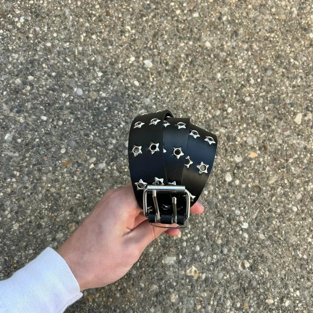 Vintage Y2K black and silver studded punk cyber grunge belt